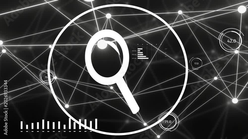 Circle outline appearing cueing lens scaling HUD sliding nodes pulsing gauges updating to show data