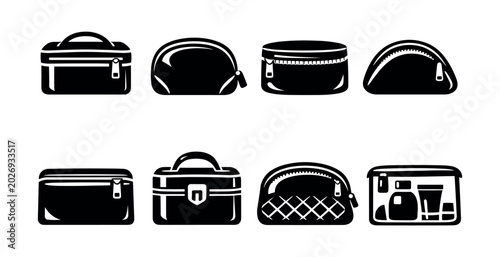 Vászonkép Collection of eight different black cosmetic bags and toiletry cases