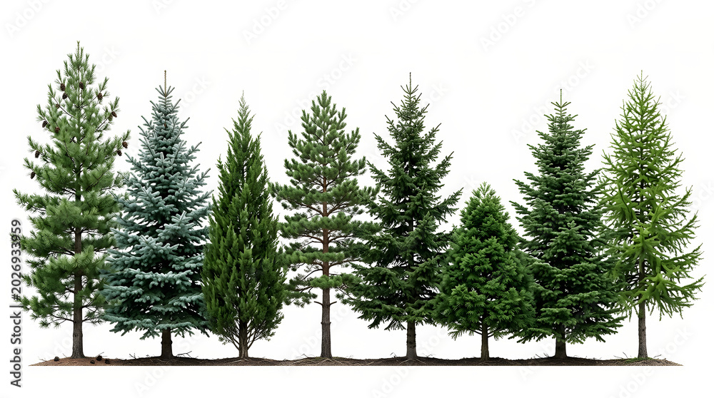 Fototapeta premium Green Pine and Cedar Trees Horizontal Arrangement PNG