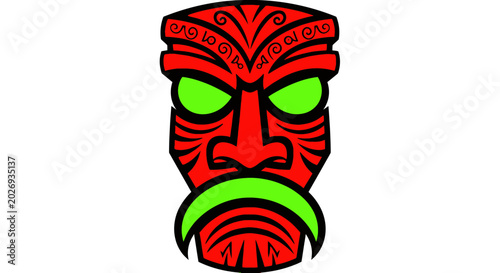 Foto Red Maori Tiki Mask Illustration, Tribal Face Art, Polynesian Culture