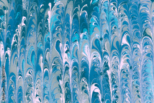 Antique Classic Marbled Endpapers, Blue and White Combed Pattern, Traditional Book Arts Texture
