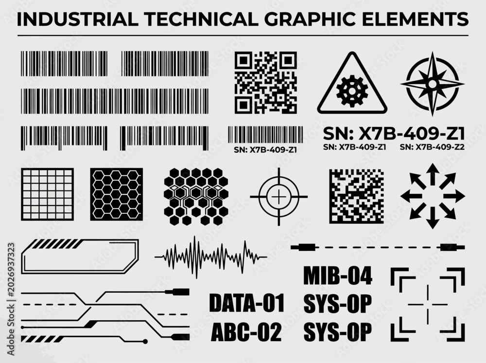 Naklejka premium Industrial technical graphic elements displayed on a clean surface