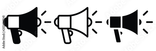 Bild auf Leinwand Three black and white megaphone icons for communication and announcement concept