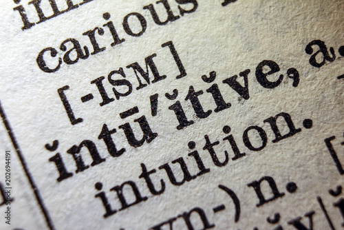 Fotografía Word intuitive on dictionary page, macro close up
