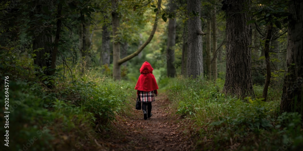 Obraz premium Children's classic story of Little Red Riding Hood journey