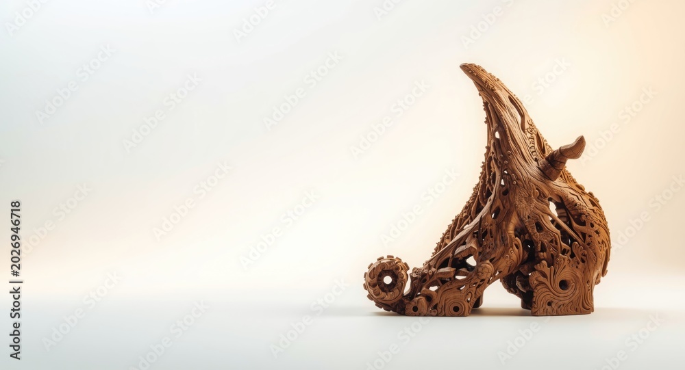 Fototapeta premium Aged wooden decoration for aquarium on white background with copy space