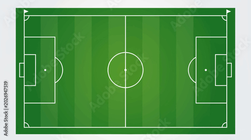 Top down view of empty green soccer field pitch vector illustration.