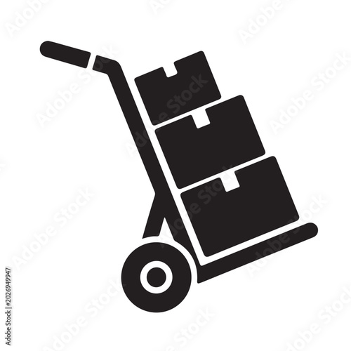 Moving hand truck or dolly with boxes flat vector icon for apps and websites