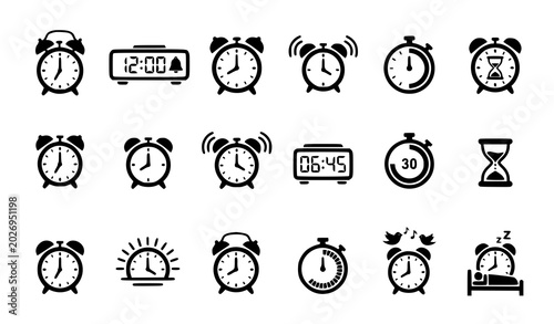 Canvas Print Alarm Clock Icon Vector Set with Timer Wake Up and Schedule Symbols
