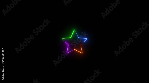 Neon glowing star icon video animation on black background. neon star sparkles particles effects video motion. star video background.