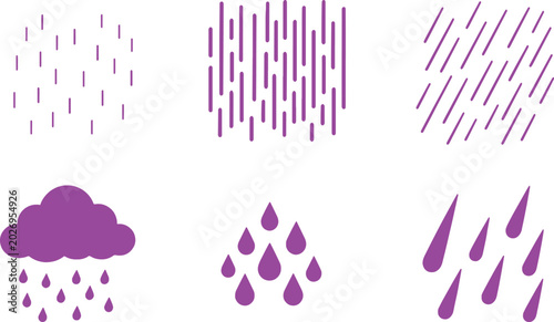 Foto Rain variations silhouette set light heavy slanted storm raindrop cloud vector