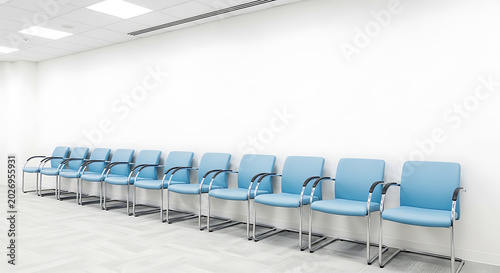 Minimalist blue office lounge seating arrangement in modern workspace furniture sofa couch chair