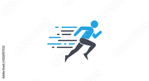 a blue man running fast with speed lines.