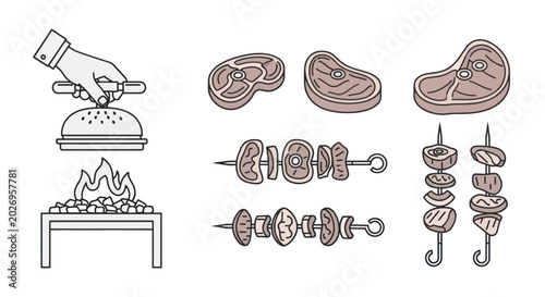 Foto Barbecue and Grilled Meat Icon Set
