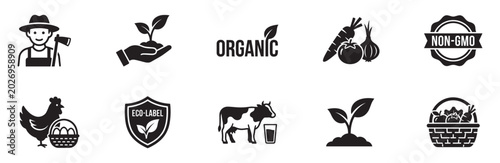 Fotografija Organic Food and Eco Farming Icon Set