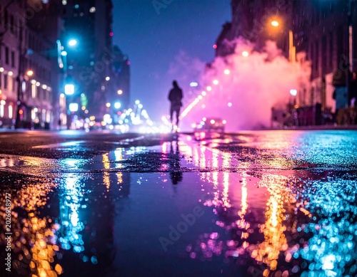 Rainy urban night reflection