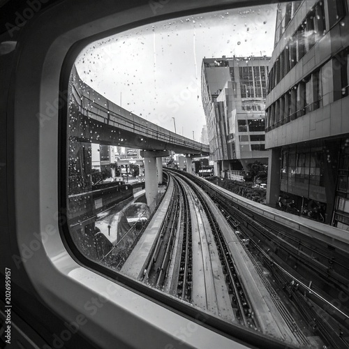 Rainy urban transit view