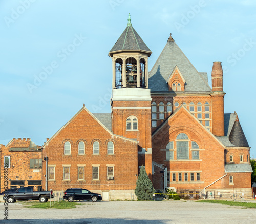 An old red brick church building