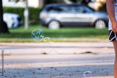 Soap bubbles floating in the air
