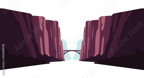 Tableau sur toile Vector flat design illustration of a majestic canyon landscape with a bridge spa