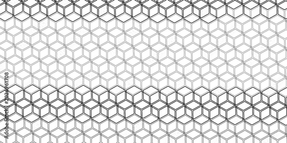 Fototapeta premium Monochrome Isometric Cube Pattern Seamless Geometric Background With Optical Illusion Lines