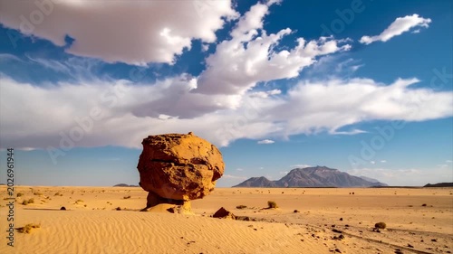 Desert Rock Formation Under Cloudy Sky in Wide Landscape Shot