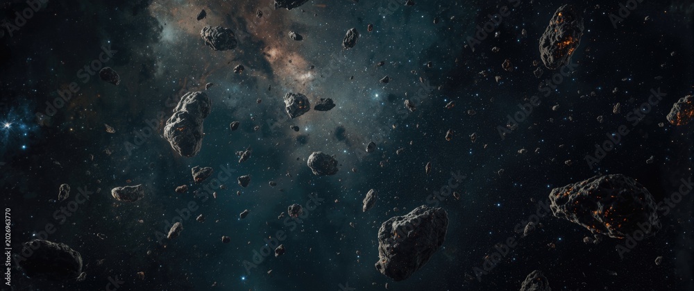 Fototapeta premium A cosmic scene filled with countless floating asteroids