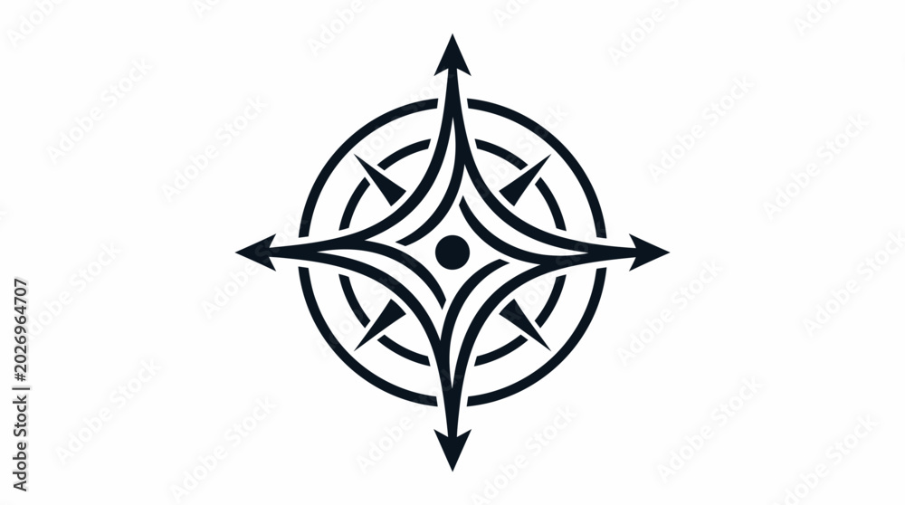 Fototapeta premium A stylized black compass rose symbol.
