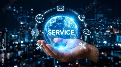 Futuristic global customer service and tech support concept