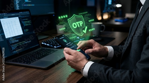 Businessman using two factor authentication with OTP on smartphone