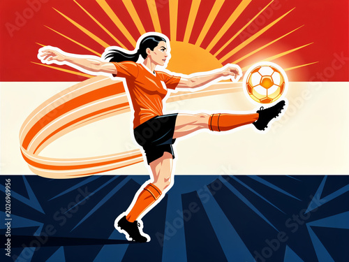 Female soccer player with explosive energy trails