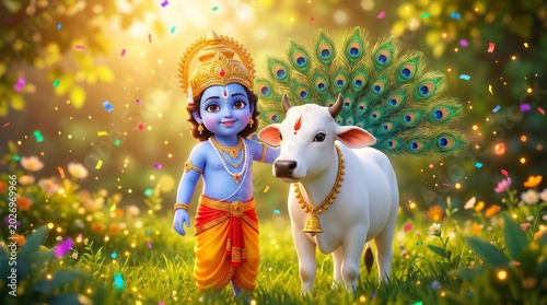 Bal Krishna with Cow: Divine Childhood of Lord Krishna