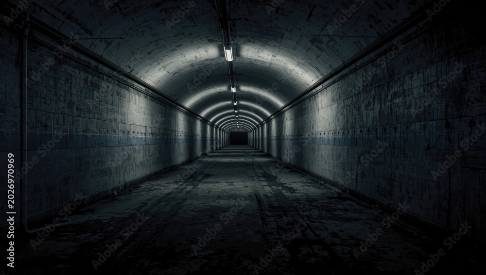 Fototapeta premium Barren reinforced tunnel reflecting Cold War strategic use