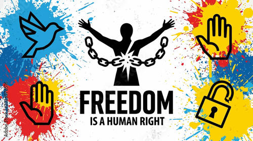 Tableau sur toile Freedom human rights symbol silhouette.