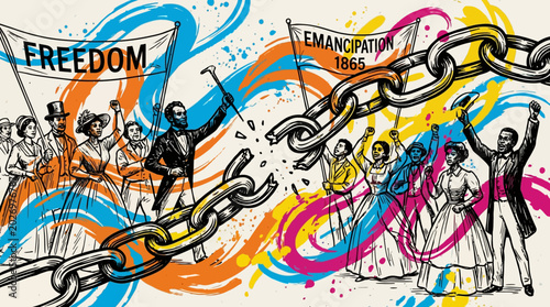 Картината върху платно People celebrating freedom and emancipation together.