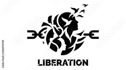 Foto Black silhouette of a breaking free head.