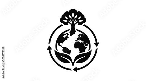 Tableau sur toile earth with tree and recycling arrows environmental conservation concept silhouet