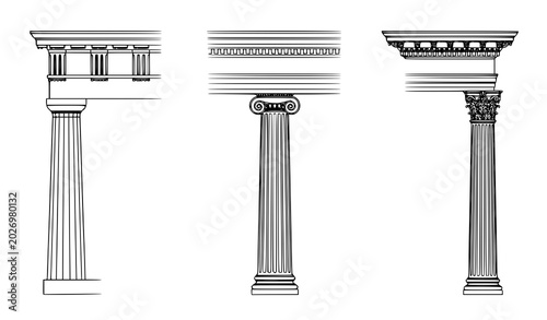 Obraz na płótnie Architectural column styles doric ionic and corinthian