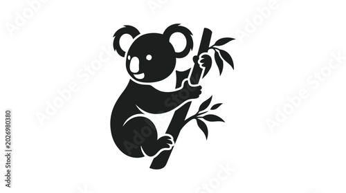 Fotografía Koala clinging to bamboo branch black and white silhouette