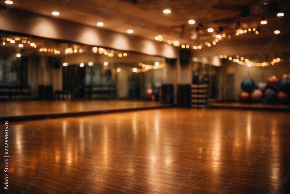 Obraz premium Fitness and dance hall empty with ambient blurred lighting
