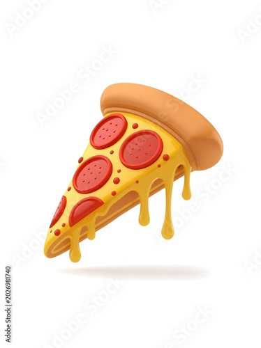 pizza icon with melted stretchy cheese 3d rendering isolated on white background cartoon plastic style icon
