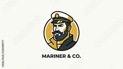 Vintage Mariner Logo - Bearded Captain Emblem