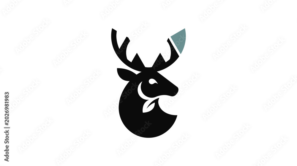 Naklejka premium Abstract Deer Silhouette with Leaf and Geometric Element