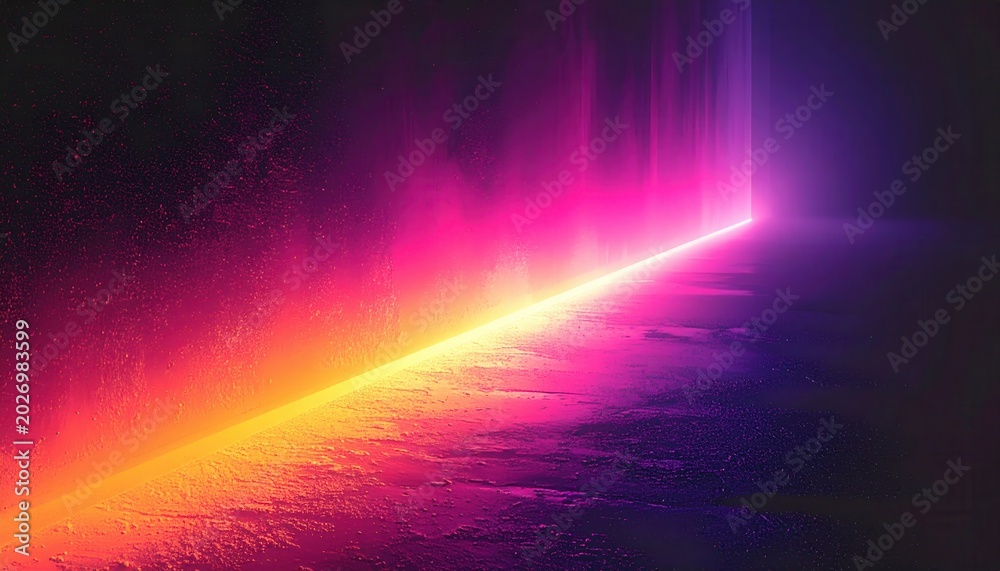 Obraz premium Luz vibrante de néon ilumina caminho abstrato com cores quentes e frias em um ambiente escuro.
