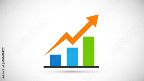 Colorful Growing Bar Graph with Upward Arrow on White Background