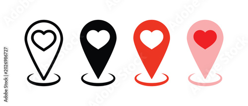 Bild auf Leinwand Location Pin Heart Vector Icon Set for Love Place Map Marker Design