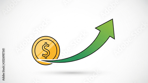 Financial Growth Concept Illustration with Dollar Coin and Upward Arrow