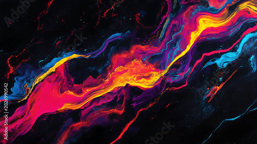 Abstract Neon Light Trails on Dark Background Futuristic Motion Effect