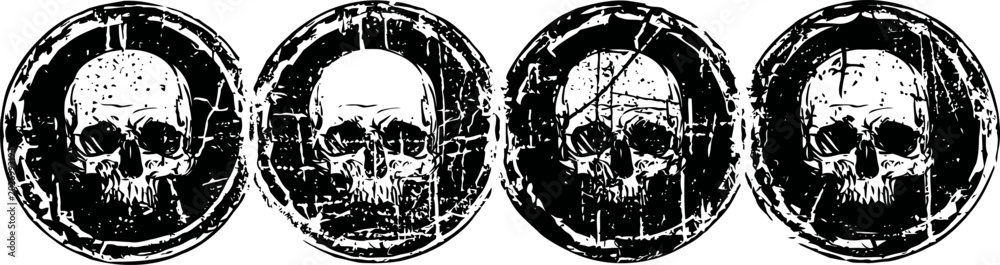 Naklejka premium Grunge skull circular stamps with scratched texture and distressed effect
