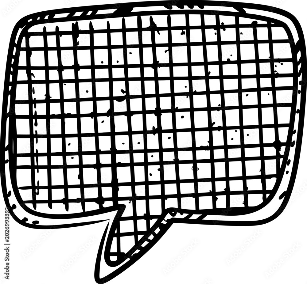 Fototapeta premium Grunge speech bubble with checkered pattern hand drawn doodle text box for communication and dialogue concept